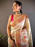 Off White Ethnic Baluchari Silk Blend Saree