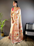 Off White Ethnic Baluchari Silk Blend Saree